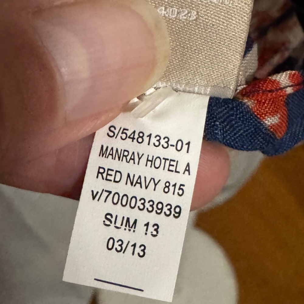 NWT-Banana Republic Scarf-Manray Hotel-Red/Navy-Polyester-Crinkle-Raw Edge - Picture 9 of 13